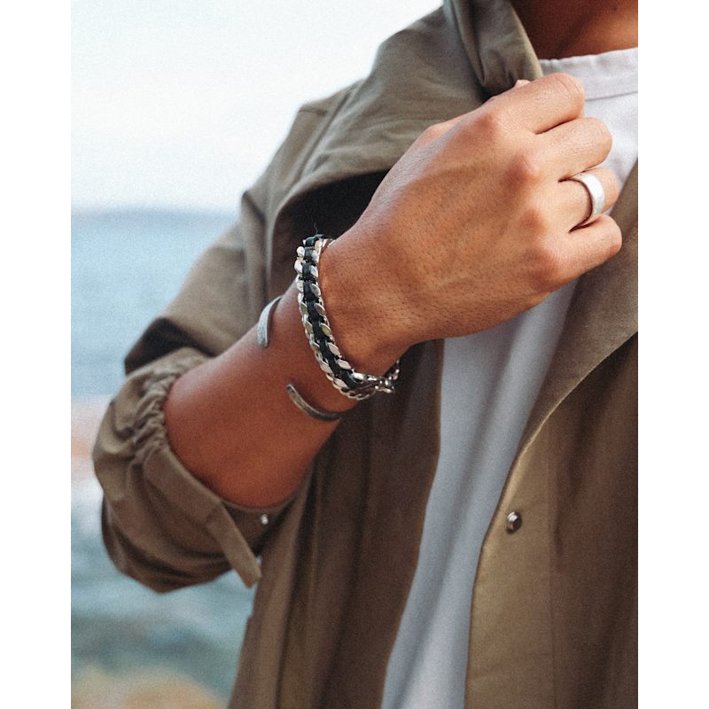 Thumbnail of Unisex Leather Braid Bold Bracelet - Gold image
