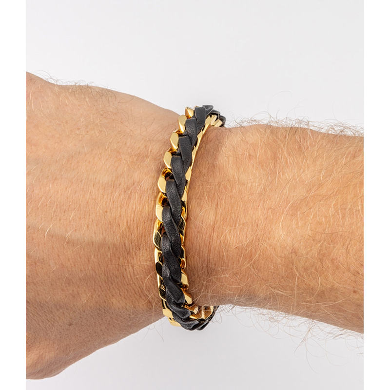 Thumbnail of Unisex Leather Braid Bold Bracelet - Gold image