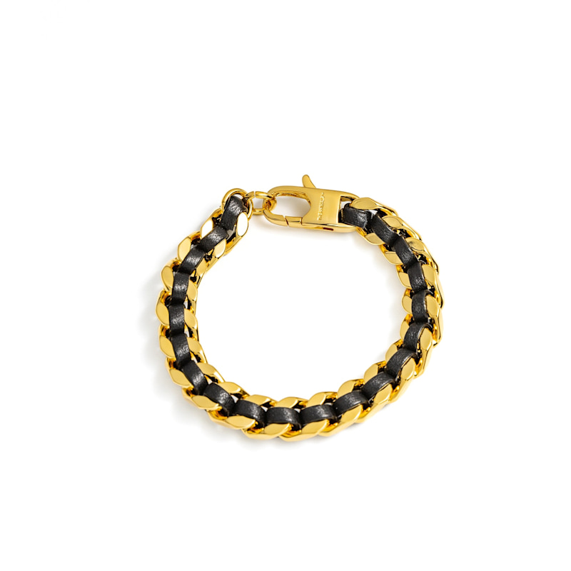 Thumbnail of Unisex Leather Braid Bold Bracelet - Gold image