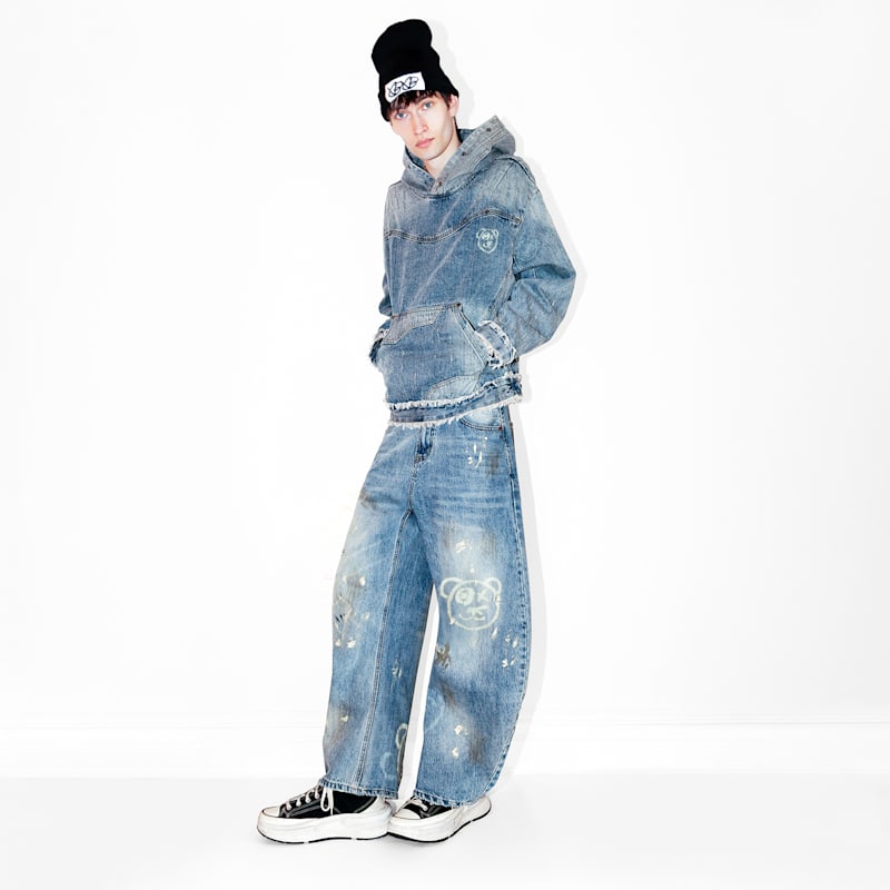Universal Fit Graffiti Teddy Bear Custom Distressed Denim Hoodie | x ...