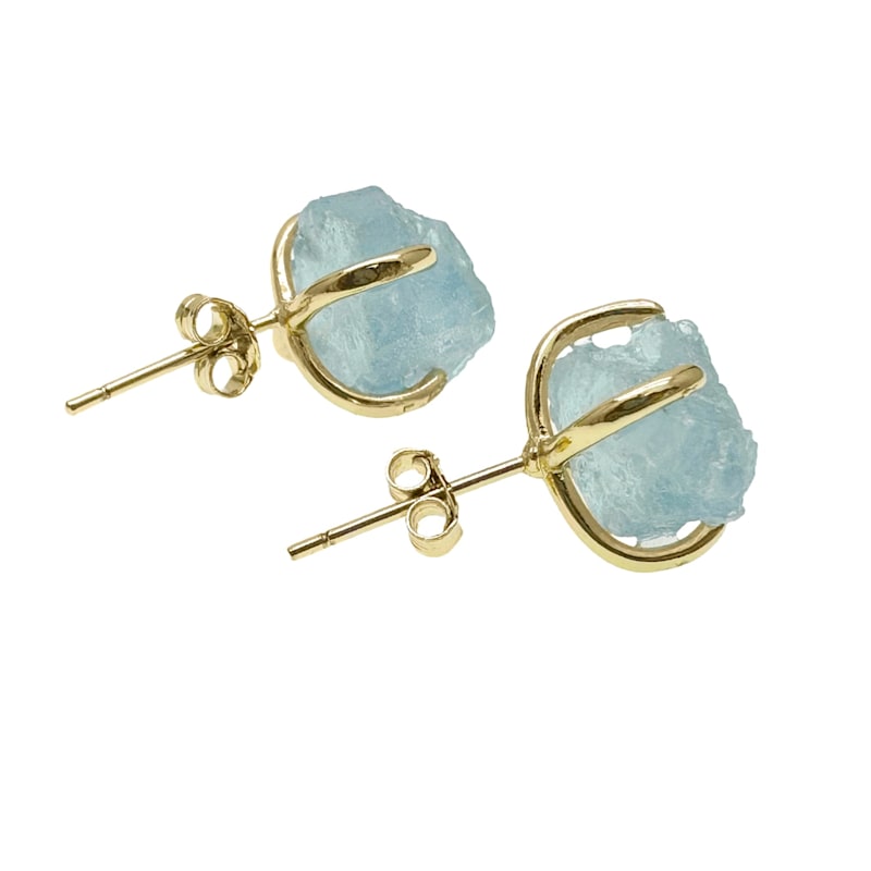 Thumbnail of Unpolished Aquamarine Stone Stud Earrings image