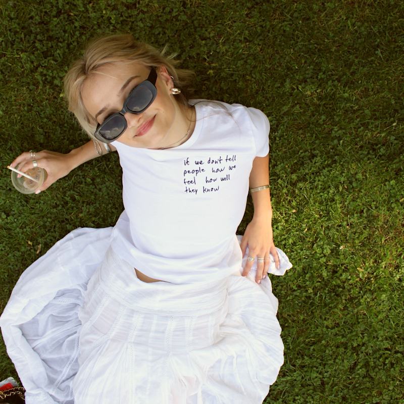 Thumbnail of If We Don't Tell People How We Feel How Will They Know - Unspoken Words Off-White Organic Cotton Tee Mental Health Affirmation. image