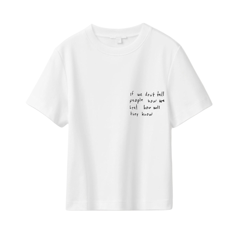 Thumbnail of If We Don't Tell People How We Feel How Will They Know - Unspoken Words Off-White Organic Cotton Tee Mental Health Affirmation. image