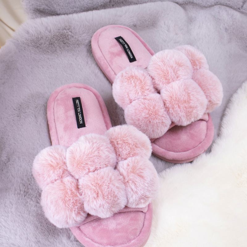 Dolly Fun Pom Slider Slippers In Pink by Pretty You