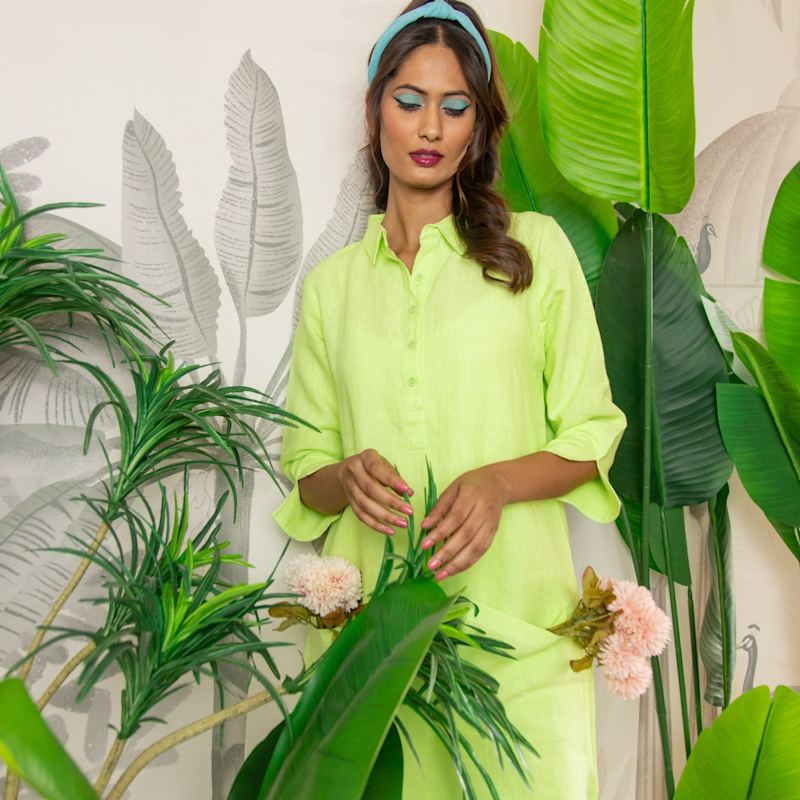 chinese dress ladies Lime Green Linen Dress main image 1