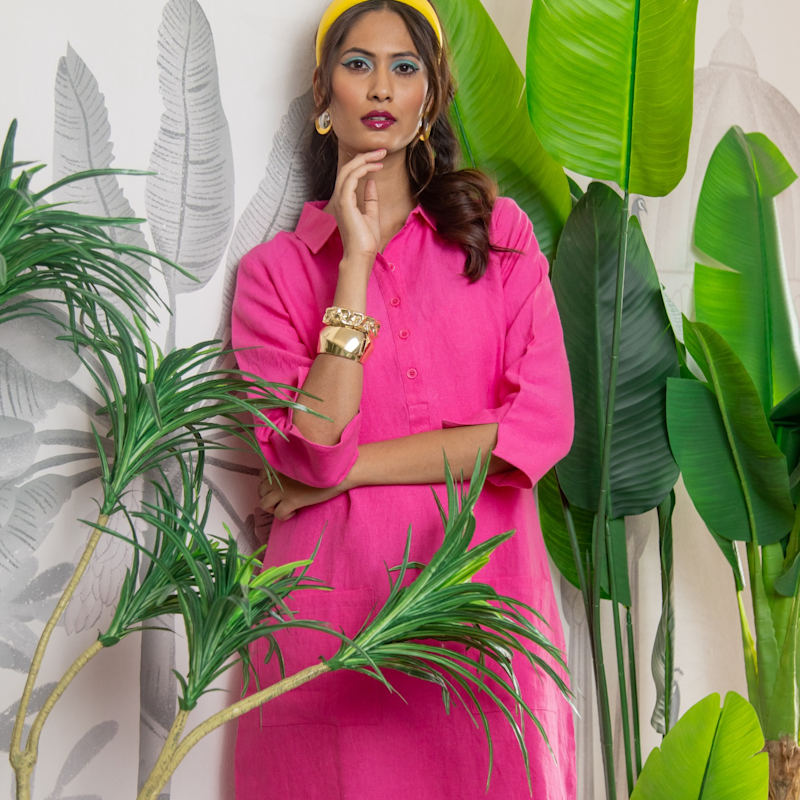 Thumbnail of Up Town Linen Shirt Dress - Peony Pink image