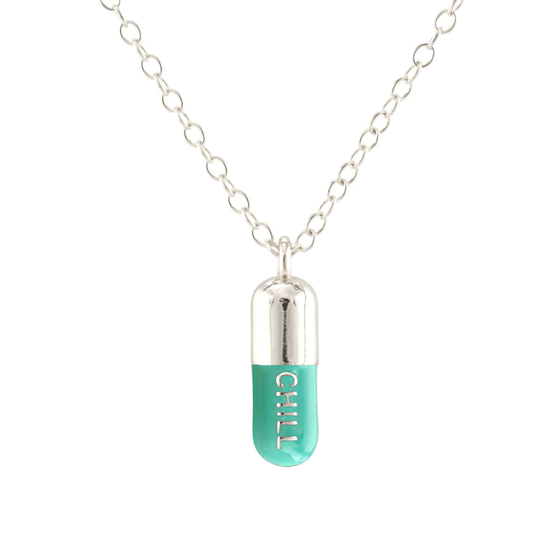 Thumbnail of Chill Pill Enamel Necklace Sterling Silver & Turquoise Enamel image