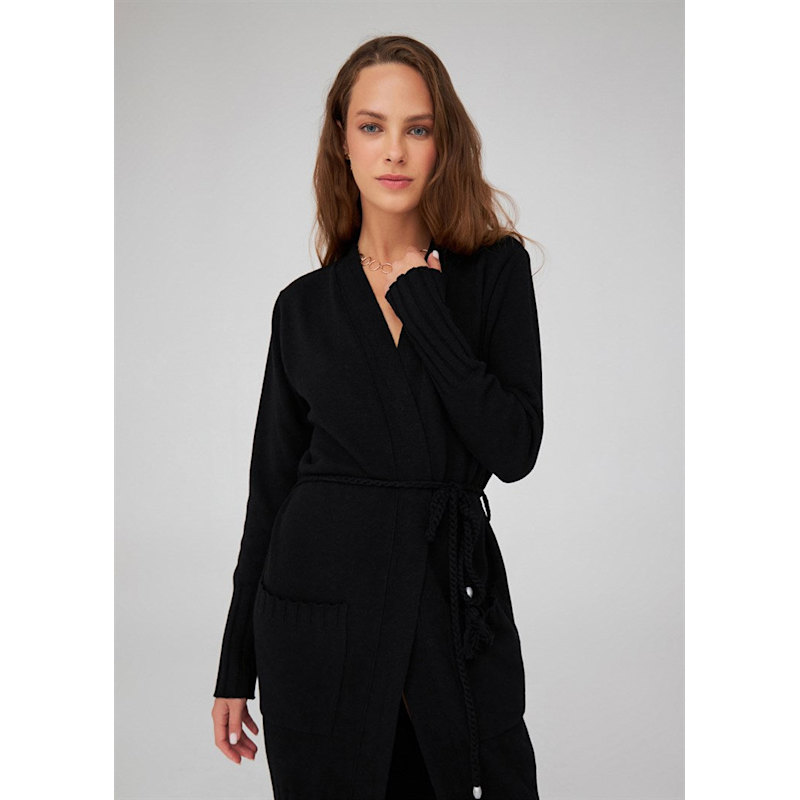 Thumbnail of Shawl Collar Cashmere Blend Long Cardigan - Black image