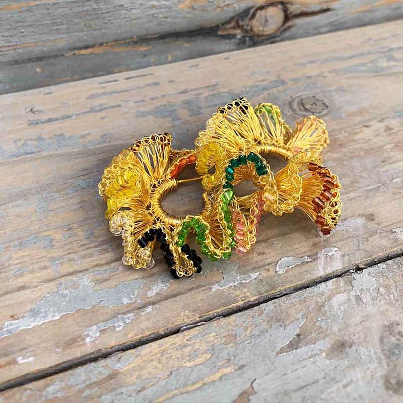 Thumbnail of Multi & Gold Rio Hoops Handmade Crochet Earrings image