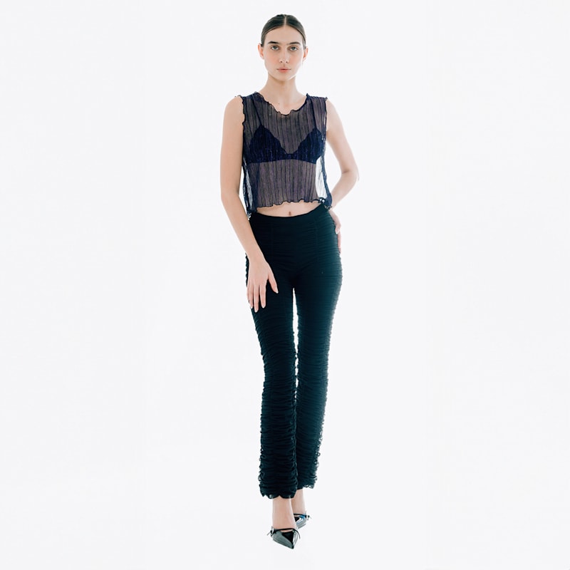 Thumbnail of Urania Plissé Sleeveless Crop Top - Navy image
