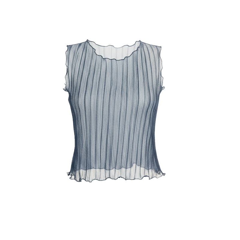 Thumbnail of Urania Plissé Sleeveless Crop Top - Navy image
