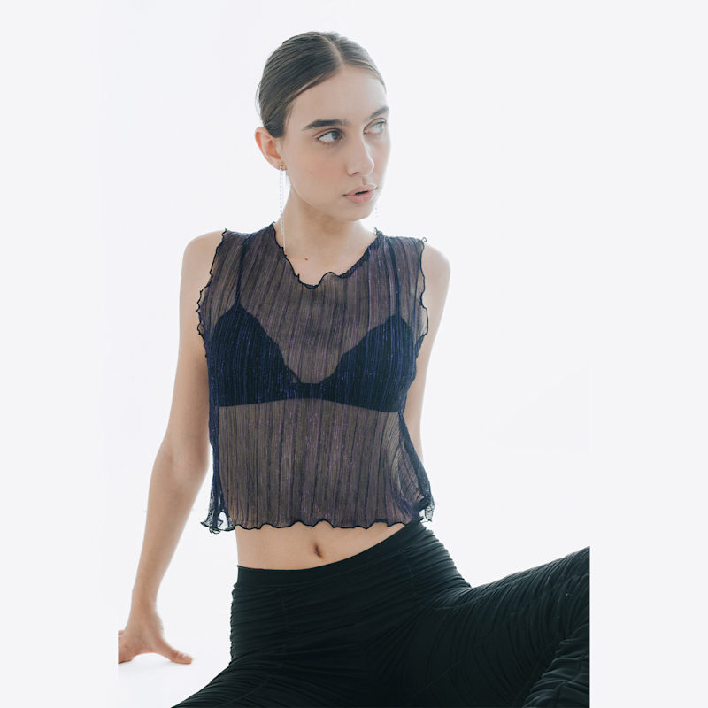 Thumbnail of Urania Plissé Sleeveless Crop Top - Navy image