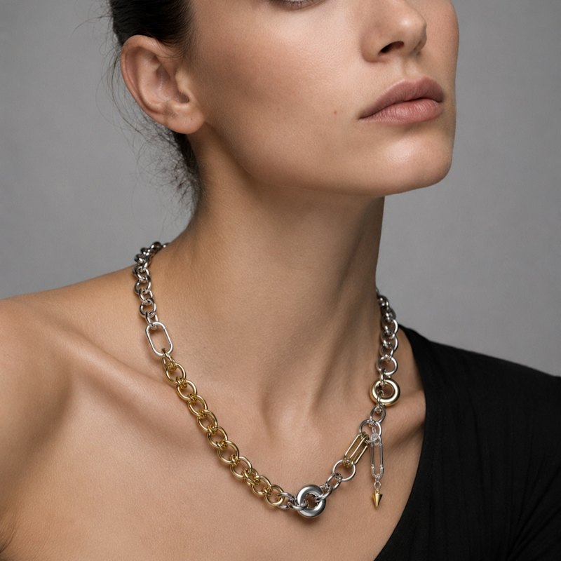 Thumbnail of Urban – Stainless Steel Interlinked Chain Statement Necklace image