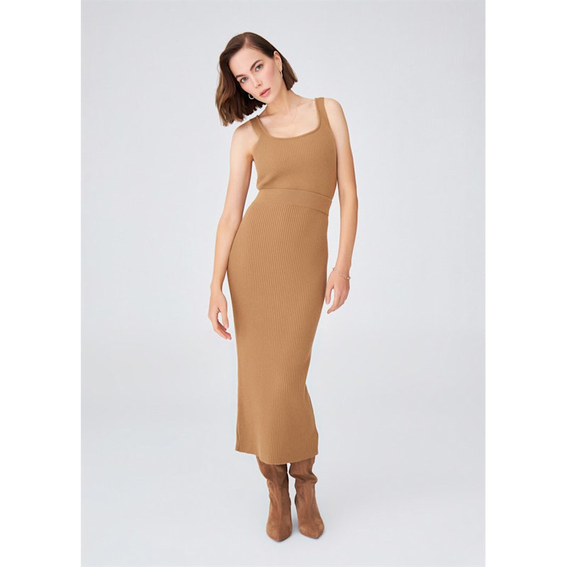 Thumbnail of Rib Knitted Cashmere Blend Knitwear Pencil Skirt - Camel image