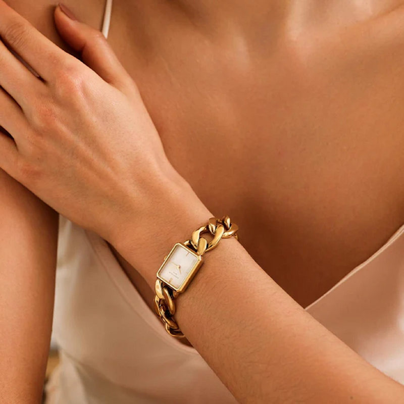 Thumbnail of Rosefield Octagon Studio Gold Curb Linked Bracelet Watch image