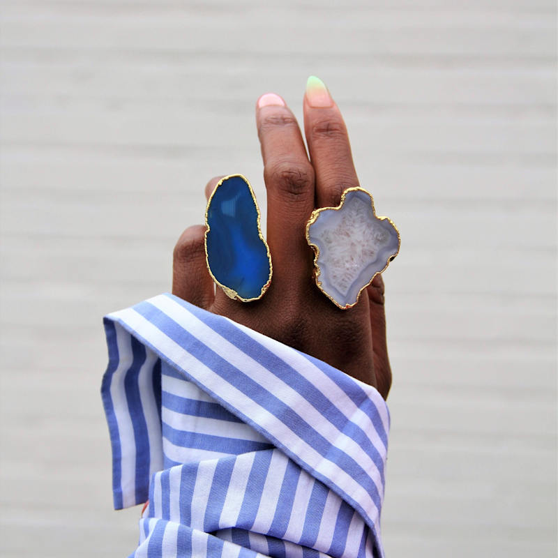 Thumbnail of Ultra Mega White Gemstone Gold Statement Ring image