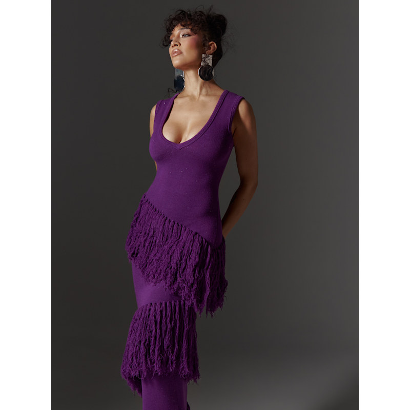 Thumbnail of Uyai Sequin Fringe Maxi Dress In Purple image