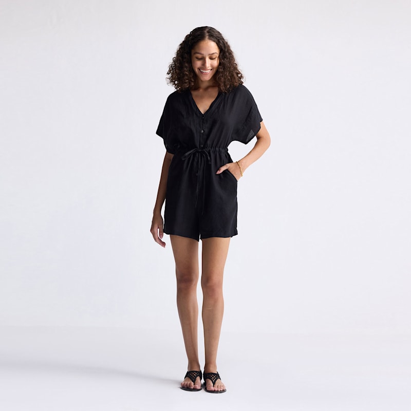 Thumbnail of V Neck Drawstring Romper In Black image
