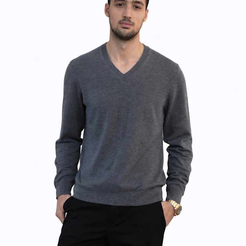 Thumbnail of V-Neck Merino Wool Mens Sweater Italian Premium Yarn image