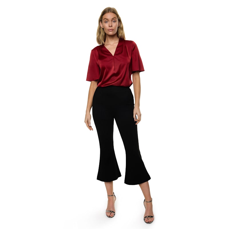 Thumbnail of V-Neck Pleat Detail Flutter Sleeve Blouse In Burgundy Solid image