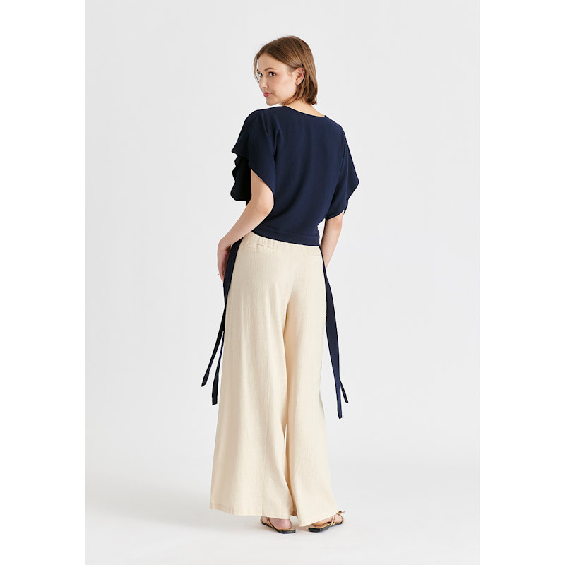 Thumbnail of V-Neck Side Tie Top With Batwing Sleeves In Navy image