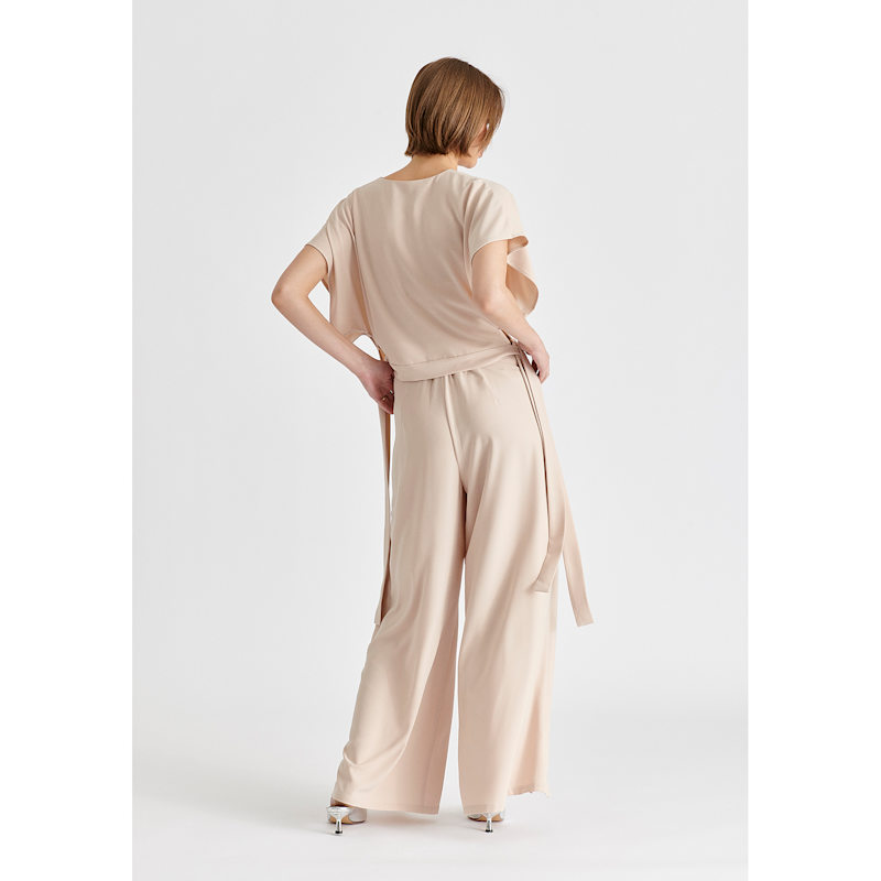 Thumbnail of V-Neck Side Tie Top With Batwing Sleeves In Taupe image