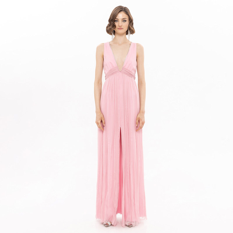 fitted lace wedding dress Fifth Avenue Bow Back Maxi Dress Baby Pink