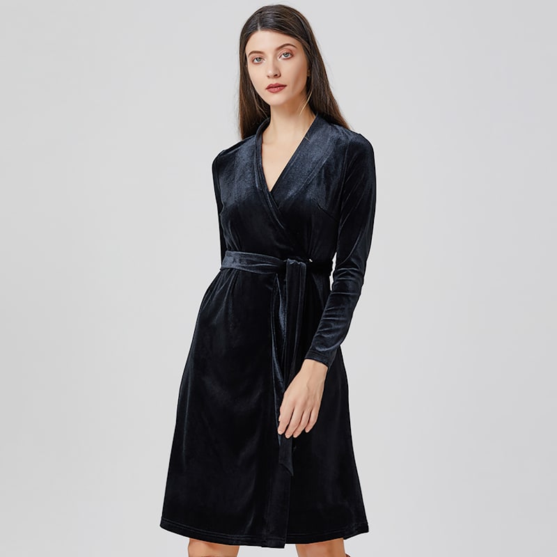 Thumbnail of V Neckline Wrap Velvet Dress - Black image