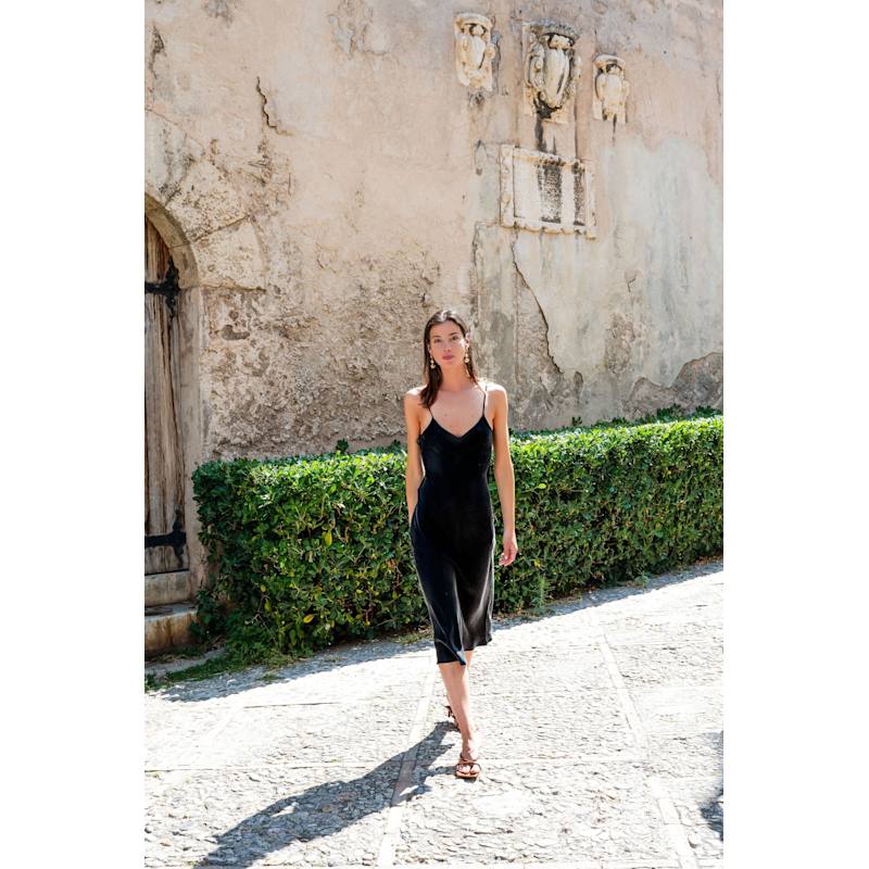 Silk Slip Dress V Neckline Classic Black Anaphe Wolf Badger