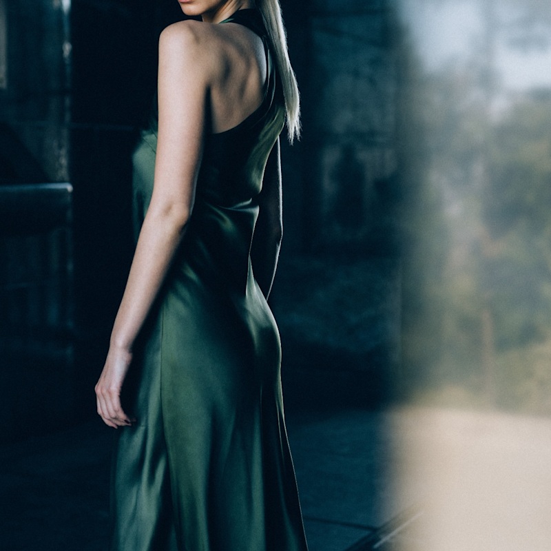 Thumbnail of Halter Neck Silk Dress - Green image