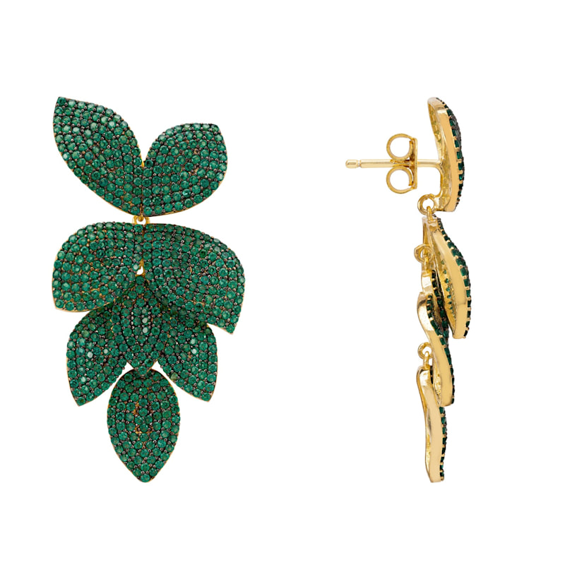 Thumbnail of Petal Cascading Flower Earrings Gold Emerald Green image