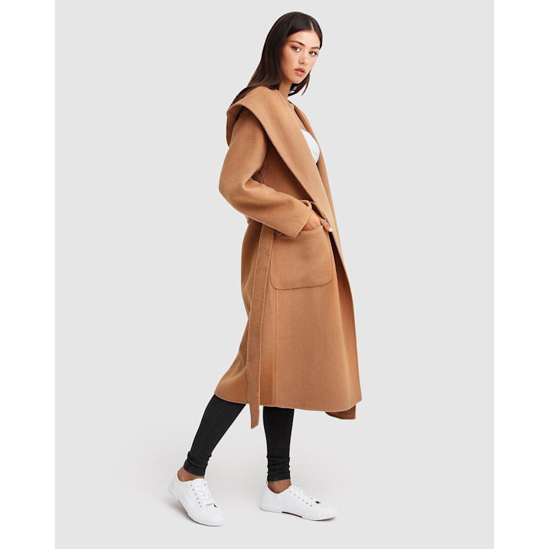 Runaway Wool Blend Robe Coat - Dark Camel | Belle & Bloom | Wolf