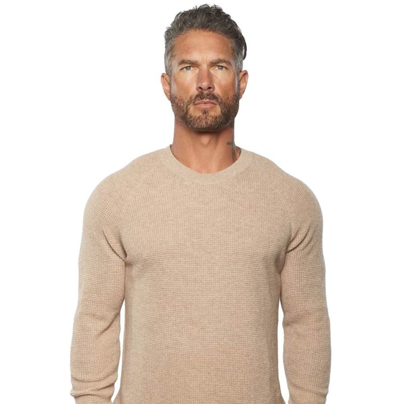 Thumbnail of Valen Waffle Knit Cashmere And Wool Fitted Lightweight Sweater - Wheat image