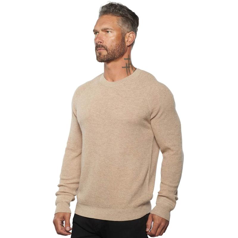 Thumbnail of Valen Waffle Knit Cashmere And Wool Fitted Lightweight Sweater - Wheat image