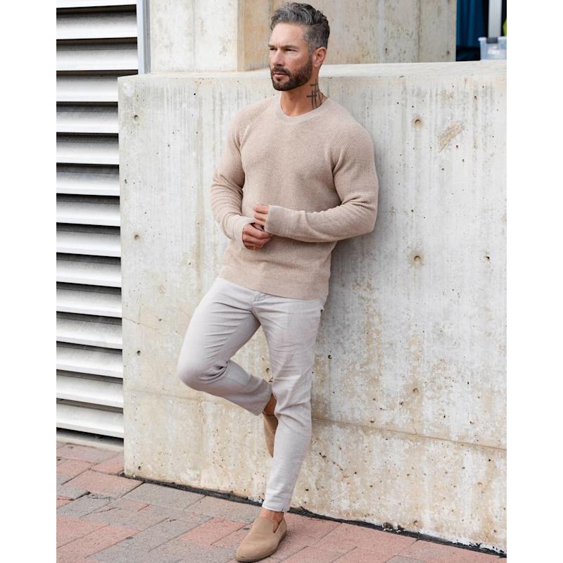 Thumbnail of Valen Waffle Knit Cashmere And Wool Fitted Lightweight Sweater - Wheat image