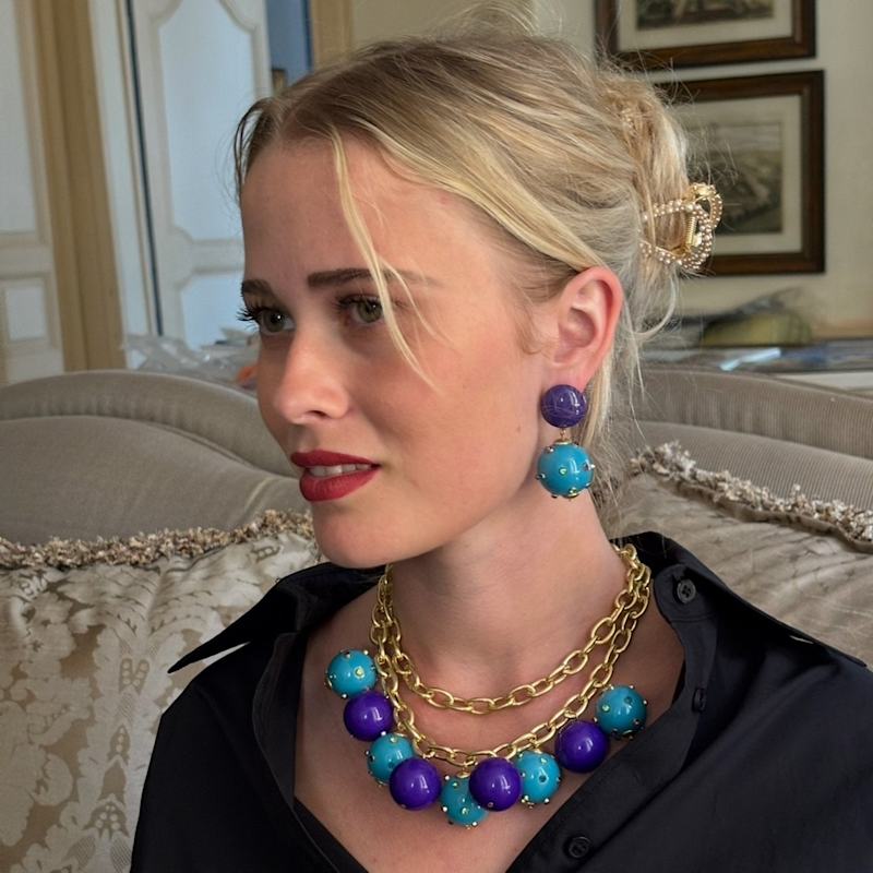 Thumbnail of Valentina Studded Turquoise And Purple Studded Ball Necklace image