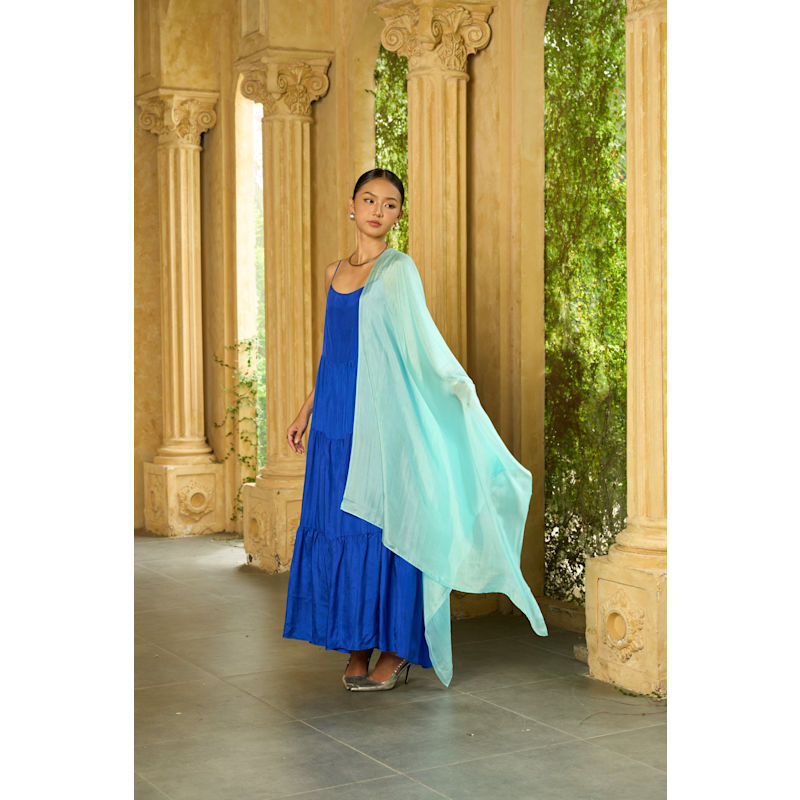 Valentina Royal Blue 100% Silk Tiered Maxi Dress — Habotai Silk