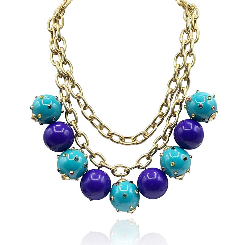 Thumbnail of Valentina Studded Turquoise And Purple Studded Ball Necklace image