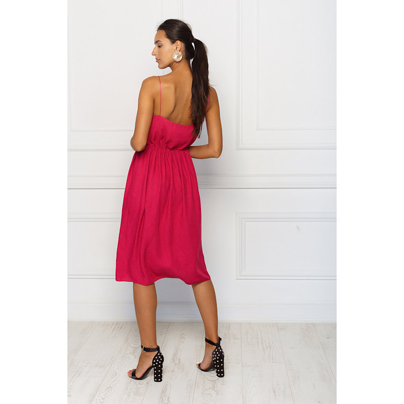Thumbnail of Valeria Spaghetti-Straps Elasticated Party Midi Dress - Fuchsia image