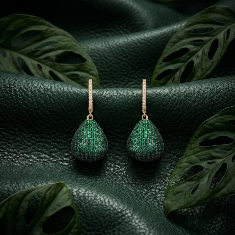 Thumbnail of Valerie Pear Drop Gemstone Earring Gold Emerald Green image