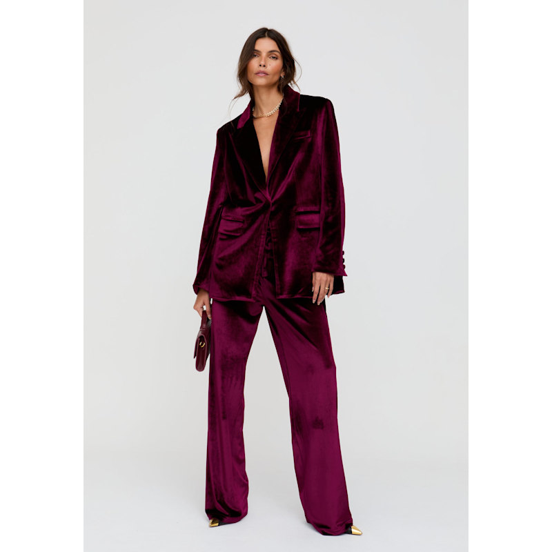 Thumbnail of Valerie Straight Leg Velvet Trouser In Burgundy image