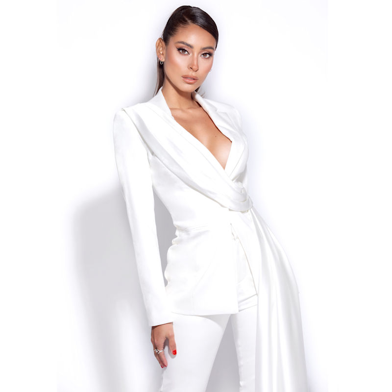 Thumbnail of Vandra White Draping Blazer Jacket image