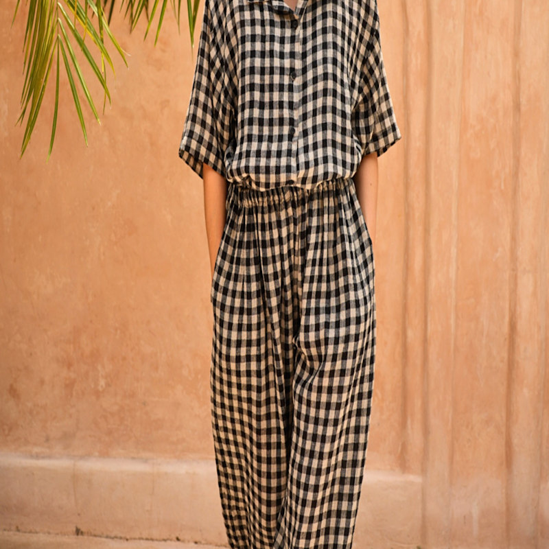 Thumbnail of Vanessa Linen Gingham Balloon Pants In Black image