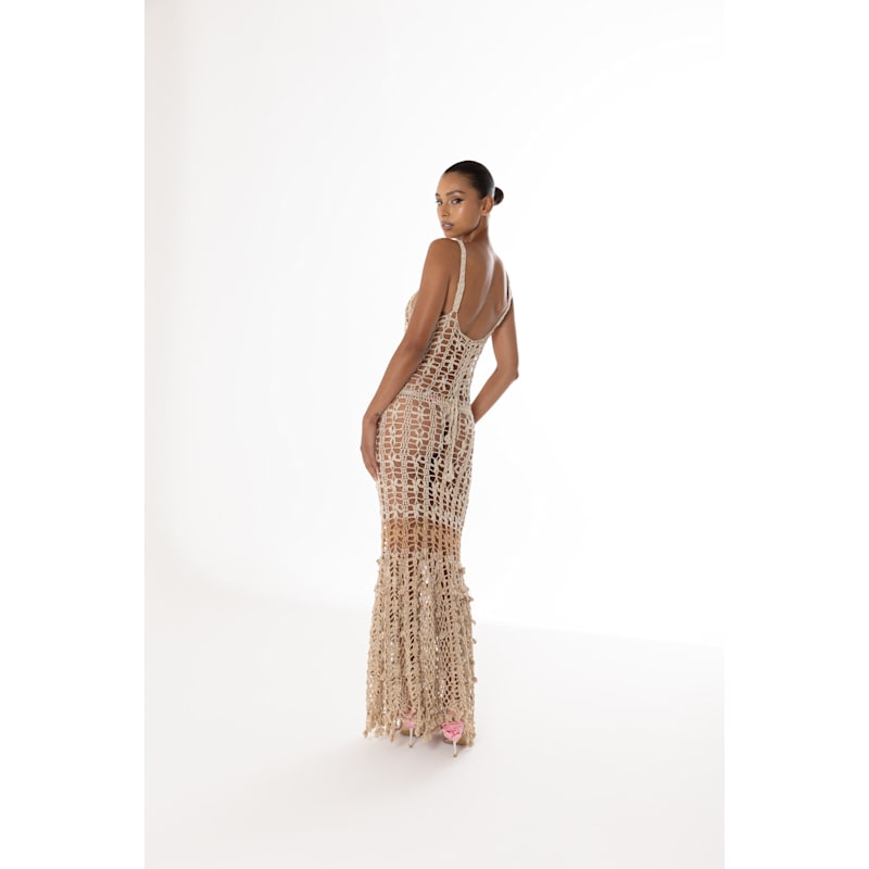 Andreeva Handmade Crochet Maxi Dress - Gold/brown