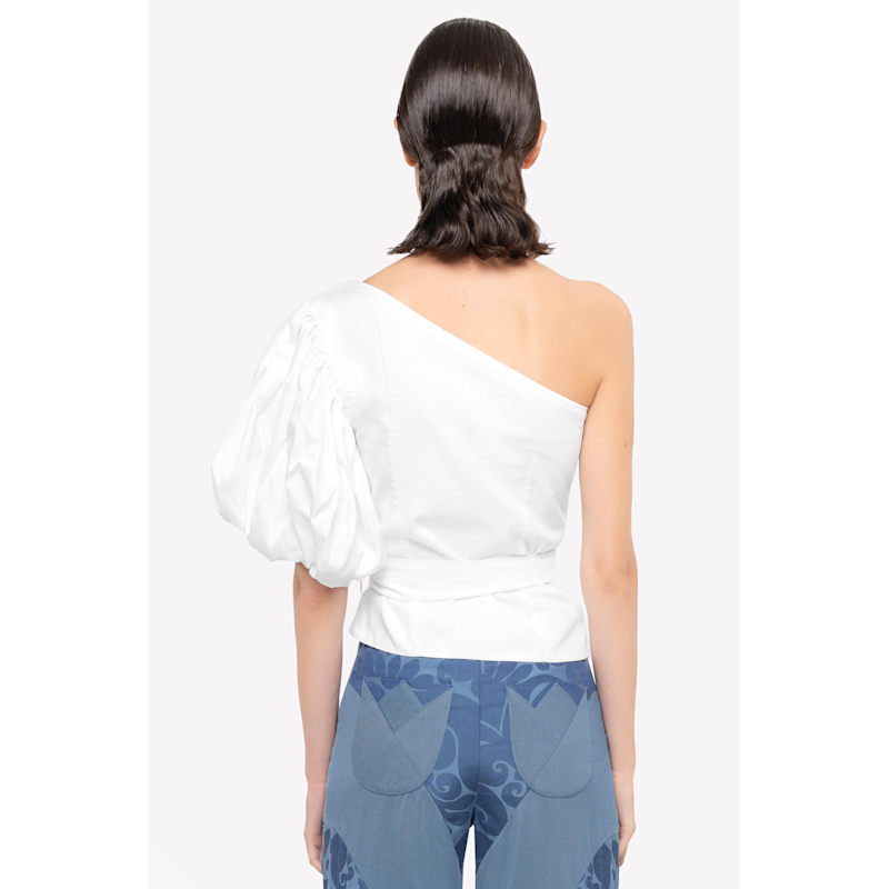 Thumbnail of Asymmetrical Puffy Sleeve Top Women - White image