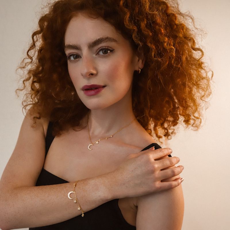 Thumbnail of Ariya Moon & Star Charm Necklace | Gold Plated image