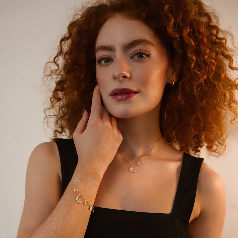 Thumbnail of Ariya Moon & Star Charm Necklace | Gold Plated image