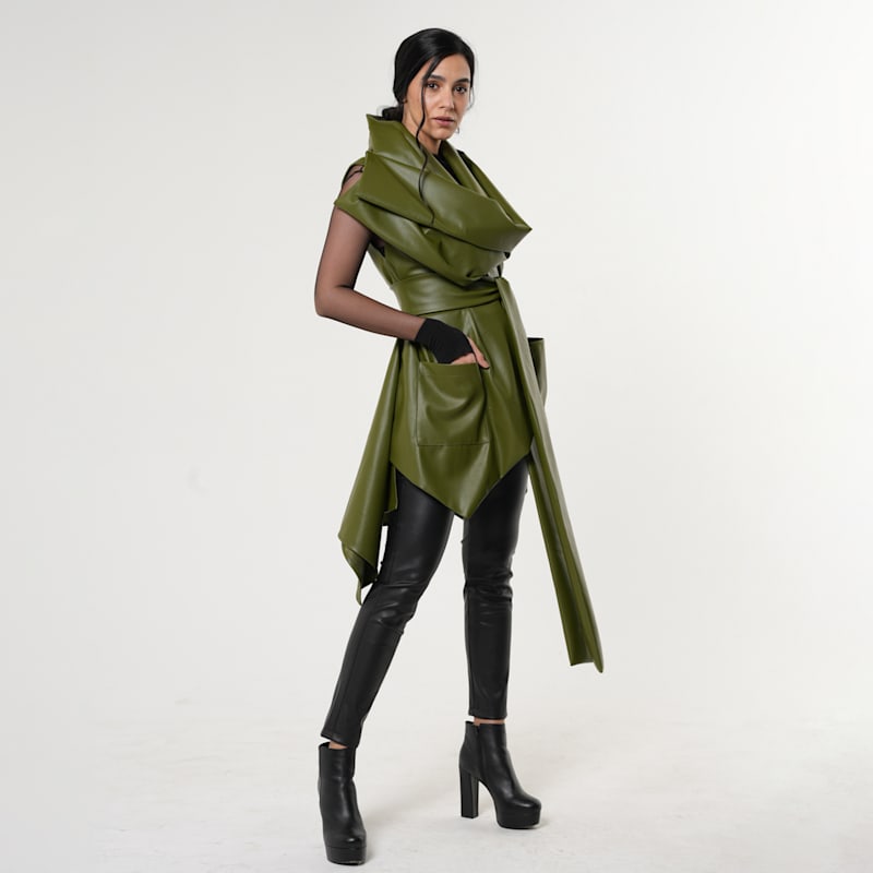 Thumbnail of Vegan Leather Vest With Belt In Green image