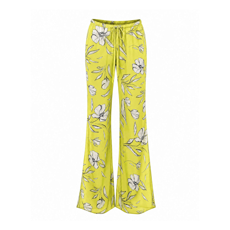 Thumbnail of Veil Lime Flared Pants With Floral Pattern Wide Leg With Adjustable String - Special Capsule "Self.Readytowear image