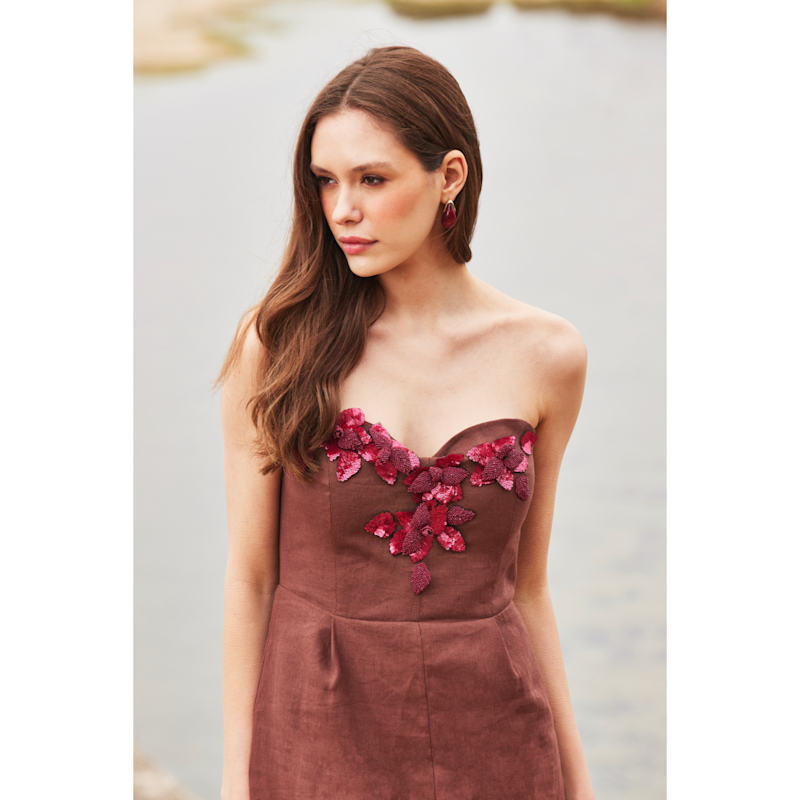 bodycon short dresses Valentino Burgundy Gown with Floral Embellished Collar main image 0